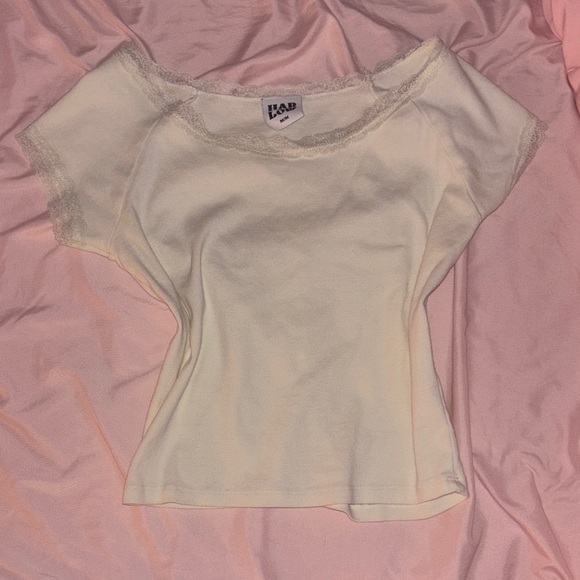 Harlow Tops - Harlow White Lace Trim Short Sleeve Top